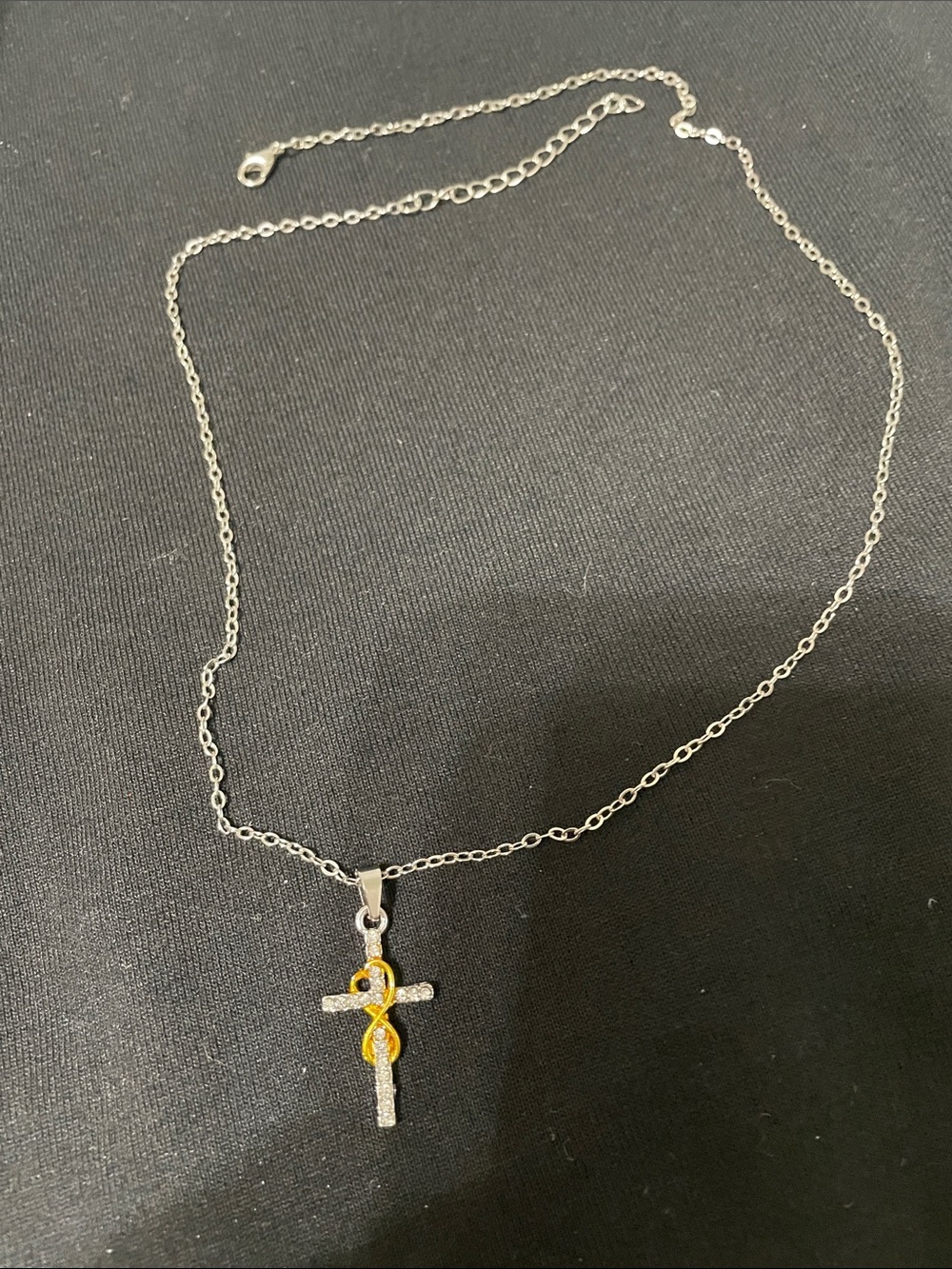 Silver tone Cross Pendant Necklace with Yellow Accent - Unbranded